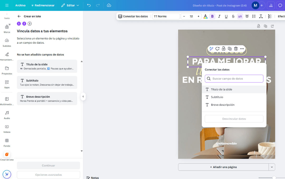 Asignar campos al diseño Asignar campos al diseño