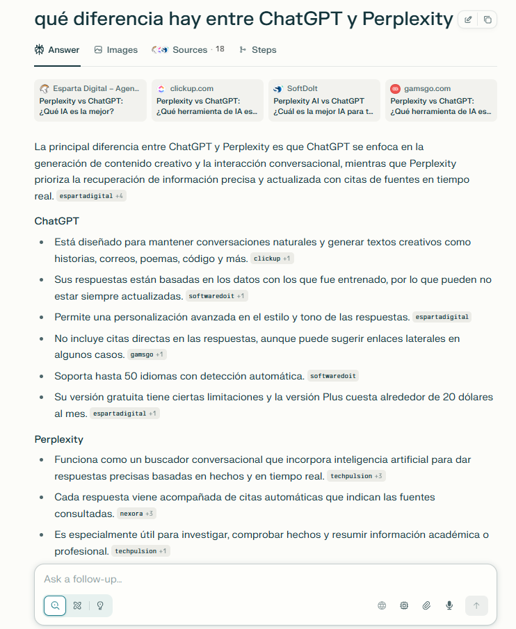 Ejemplo de uso de Perplexity Ejemplo de uso de Perplexity