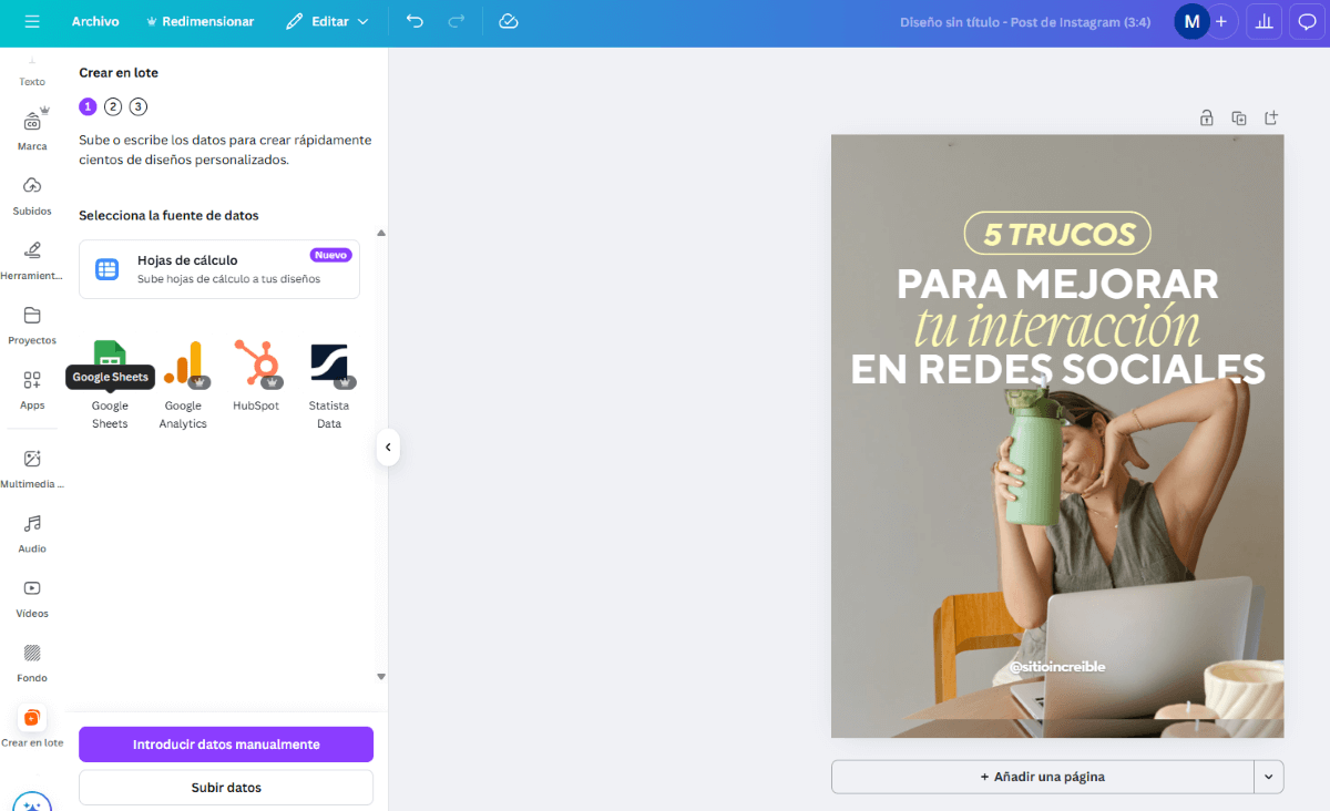 ¿Cómo usar ChatGPT y Canva para multiplicar tu creatividad y tus contenidos? 1 Subir archivo CSV